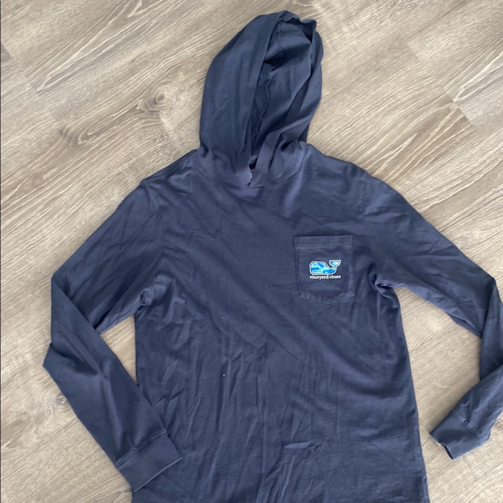 Vineyard Vines Navy Hooded Shirt with Blue Whale Logo